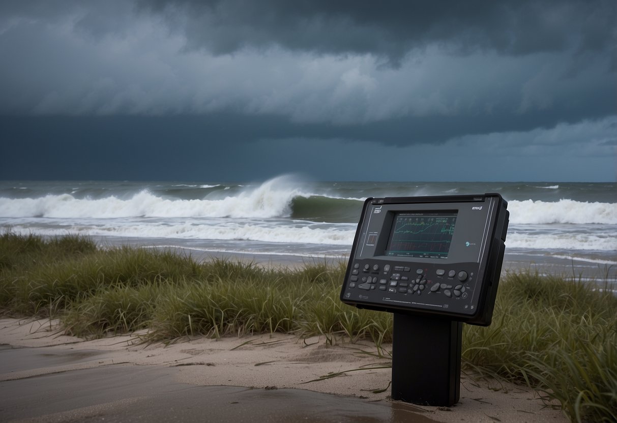 High-tech instruments gather data amidst swirling winds and crashing waves during Hurricane Beryl